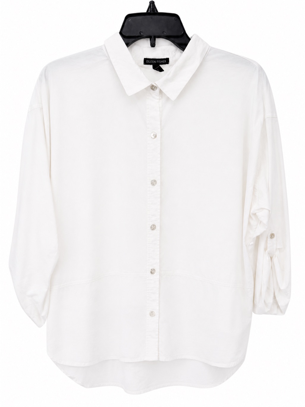 Eileen Fisher White Button Down Shirt Medium Organic Cotton Minimalist Top
